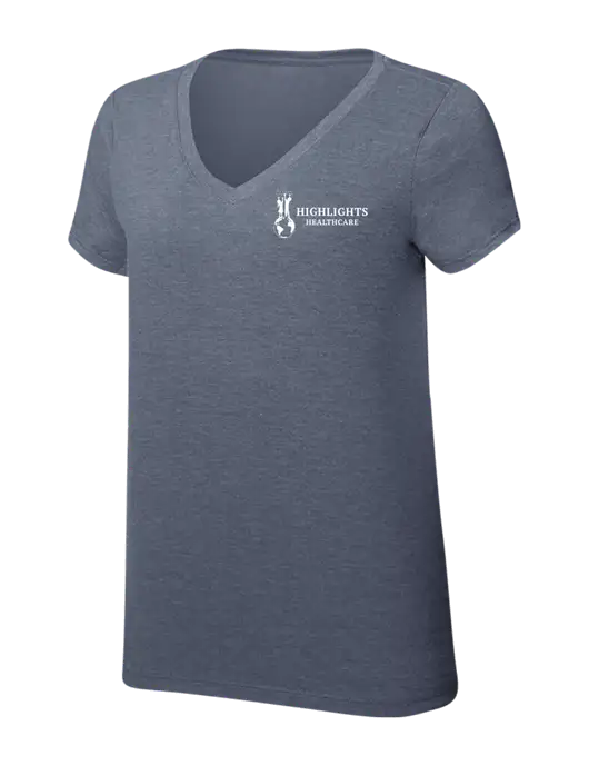 Womens Simply Soft V-Neck Navy Frost 4.5oz  Poly/Combed Ring Spun Cotton T-Shirt w/Highlights Healthcare Logo