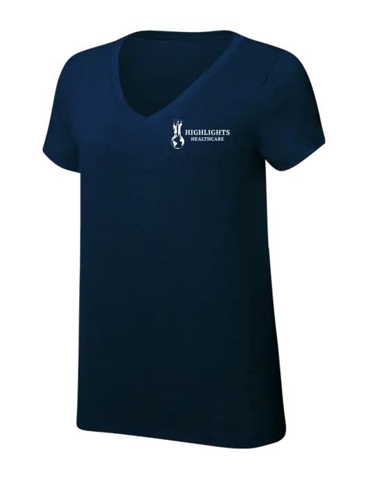Womens Simply Soft V-Neck New Navy 4.5oz  Poly/Combed Ring Spun Cotton T-Shirt w/Highlights Healthcare Logo