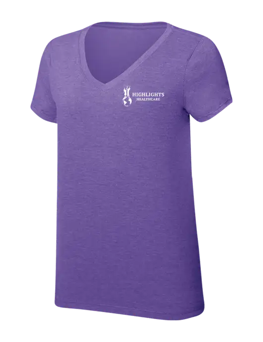 Womens Simply Soft V-Neck Purple Frost 4.5oz  Poly/Combed Ring Spun Cotton T-Shirt w/Highlights Healthcare Logo