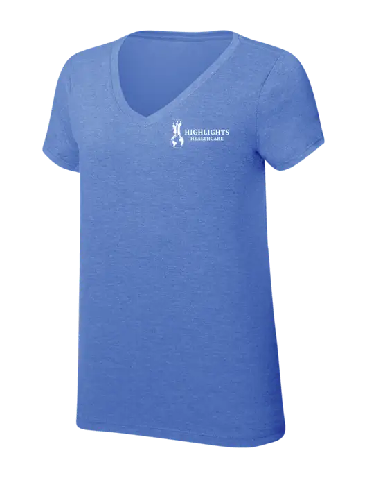 Womens Simply Soft V-Neck Royal Frost 4.5oz  Poly/Combed Ring Spun Cotton T-Shirt w/Highlights Healthcare Logo
