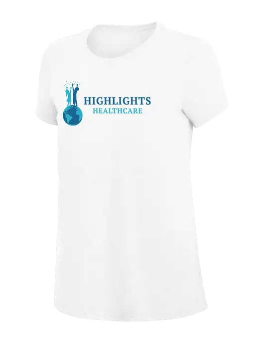 Womens Simply Soft White 4.5oz Poly/Combed Ring Spun Cotton T-Shirt
 w/Highlights Healthcare Logo