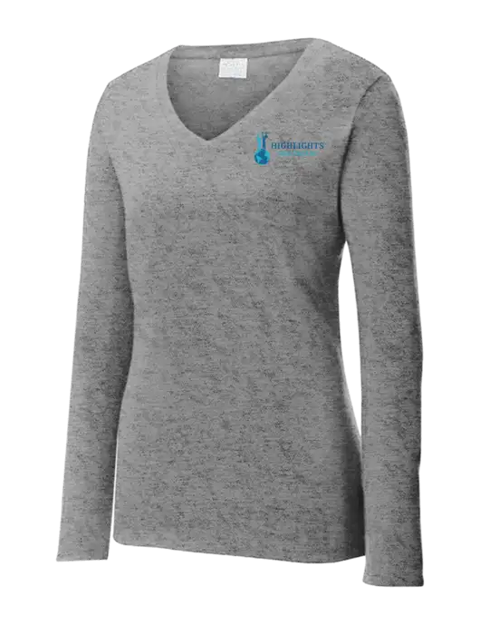 Womens  V-Neck Ring Spun Grey Heather 4.5 oz Long Sleeve T-Shirt w/Highlights Healthcare Logo
