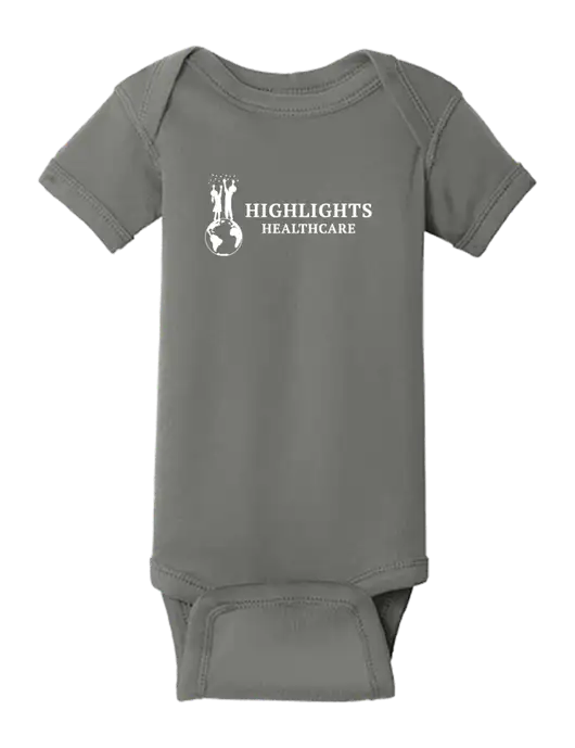 Rabbit Skins Charcoal Infant Short Sleeve Baby Rib Bodysuit w/Highlights Healthcare Logo