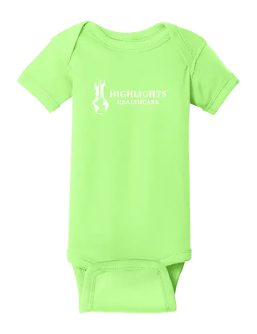 Rabbit Skins Neon Green Infant Short Sleeve Baby Rib Bodysuit w/Highlights Healthcare Logo