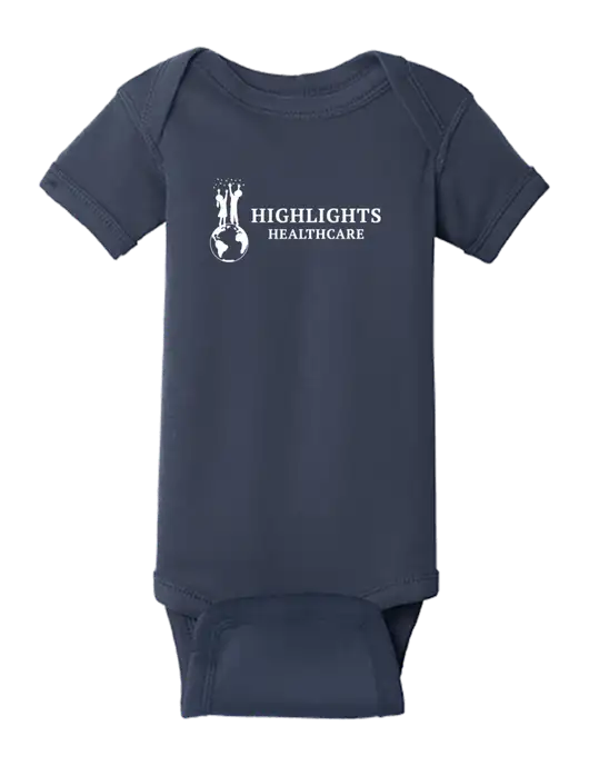 Rabbit Skins Navy Infant Short Sleeve Baby Rib Bodysuit w/Highlights Healthcare Logo