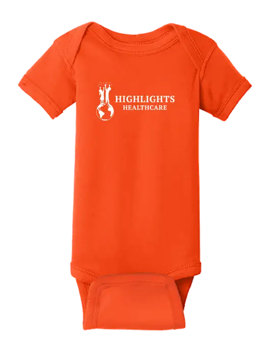 Rabbit Skins Orange Infant Short Sleeve Baby Rib Bodysuit w/Highlights Healthcare Logo