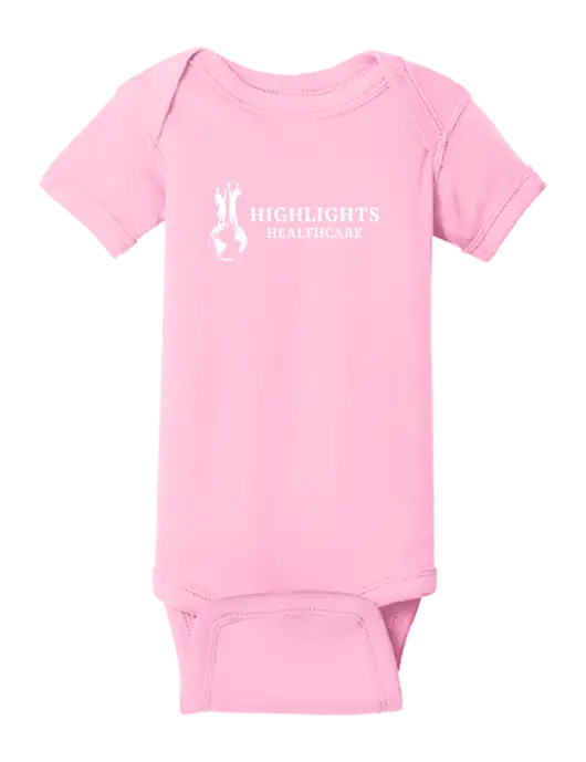 Rabbit Skins Pink Infant Short Sleeve Baby Rib Bodysuit w/Highlights Healthcare Logo