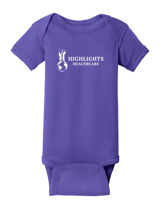 Rabbit Skins Purple Infant Short Sleeve Baby Rib Bodysuit w/Highlights Healthcare Logo