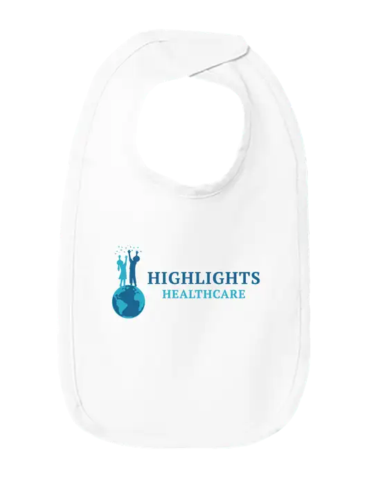 Rabbit Skins White Infant Premium Jersey Bib w/Highlights Healthcare Logo