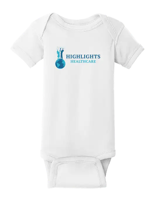 Rabbit Skins White Infant Short Sleeve Baby Rib Bodysuit w/Highlights Healthcare Logo