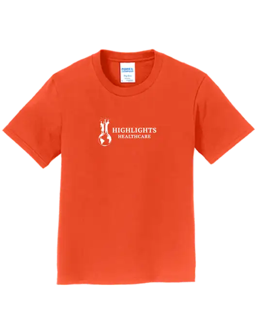 Youth Ring Spun Orange 4.5 oz T-Shirt w/Highlights Healthcare Logo