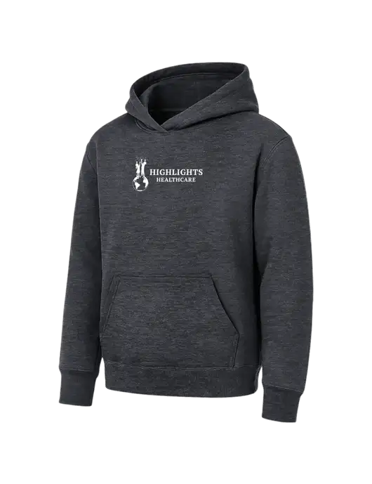 Youth Dark Heather Grey 7.8 oz Pullover Hooded Sweatshirt w/Highlights Healthcare Logo
