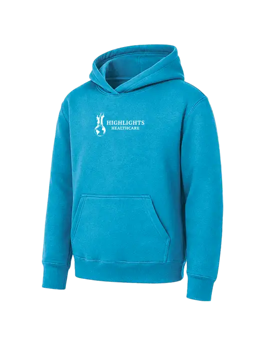 Youth Sapphire 7.8 oz Pullover Hooded Sweatshirt w/Highlights Healthcare Logo