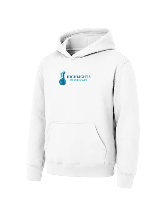 Youth White 7.8 oz Pullover Hooded Sweatshirt w/Highlights Healthcare Logo