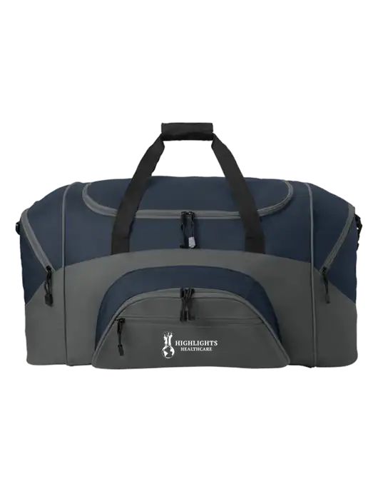 Standard Colorblock Navy/Dark Grey Sport Duffel w/Highlights Healthcare Logo