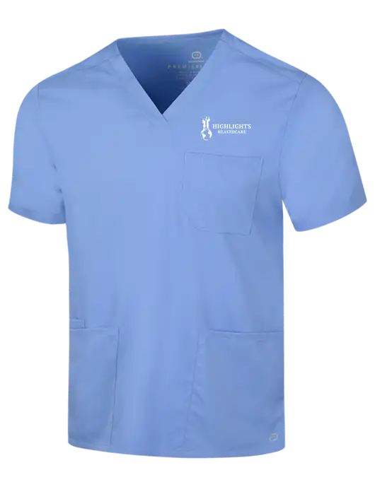 Wink Ceil Blue Mens Premiere Flex V-Neck Top w/Highlights Healthcare Logo