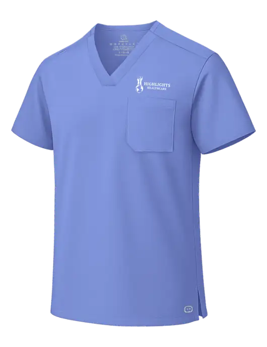 Wink Ceil Blue Unisex WorkFlex Chest Pocket V-Neck Top  w/Highlights Healthcare Logo