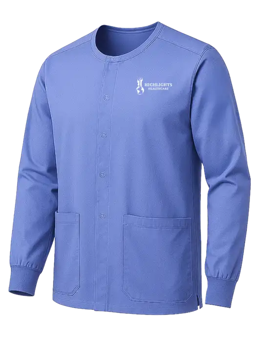 Wink Ceil Blue Unisex WorkFlex Snap-Front Scrub Jacket w/Highlights Healthcare Logo