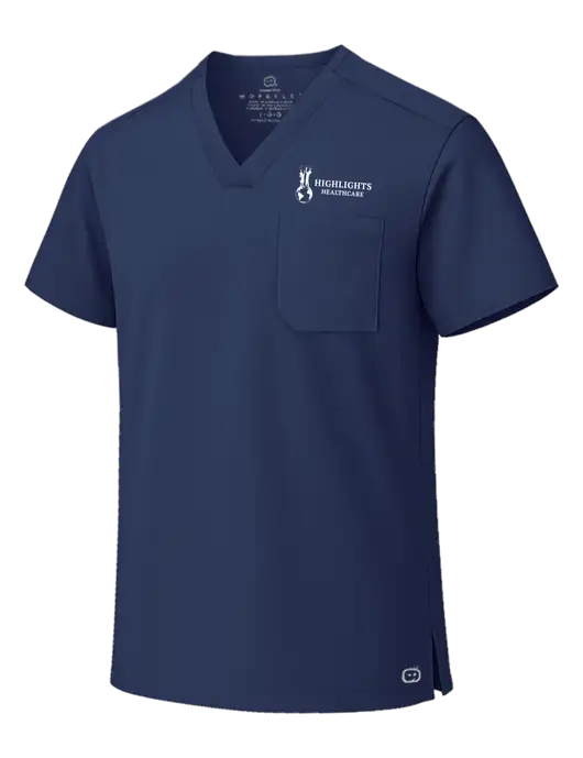 Wink Navy Unisex WorkFlex Chest Pocket V-Neck Top  w/Highlights Healthcare Logo