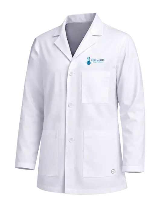 Wink White Mens Consultation Lab Coat w/Highlights Healthcare Logo
