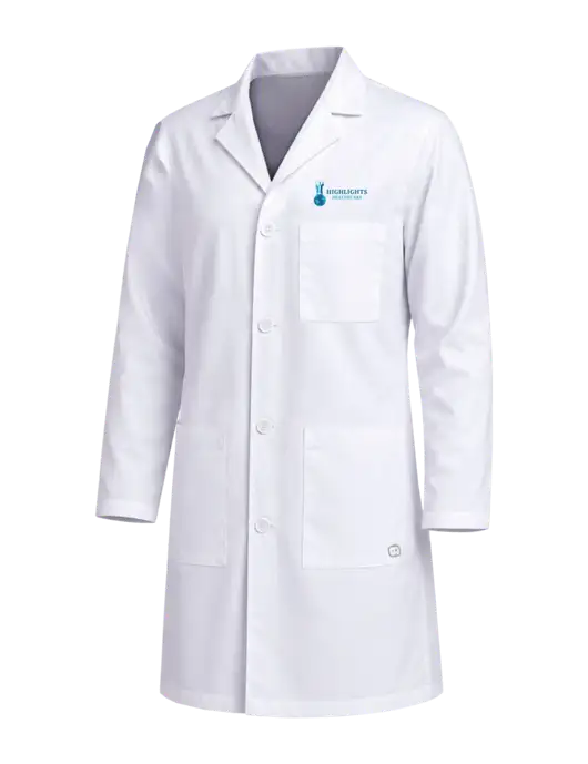 Wink White Mens Long Lab Coat w/Highlights Healthcare Logo
