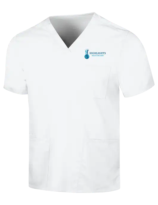 Wink White Mens Premiere Flex V-Neck Top w/Highlights Healthcare Logo