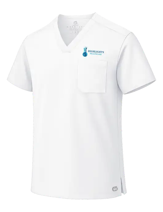 Wink White Unisex WorkFlex Chest Pocket V-Neck Top  w/Highlights Healthcare Logo