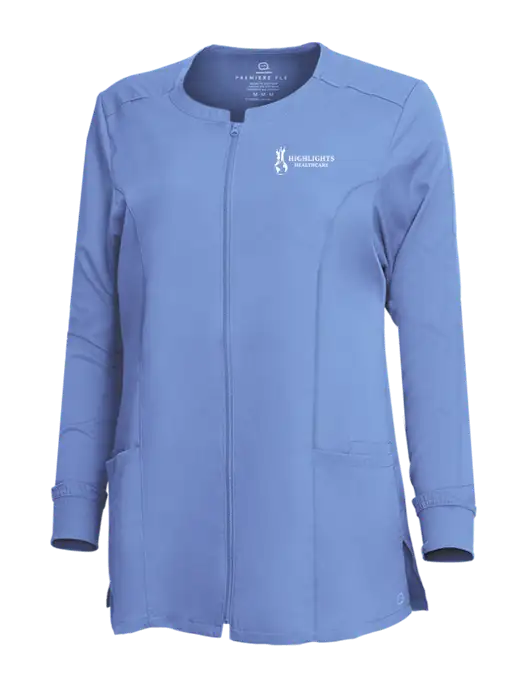 Wink Ceil Blue Womens Premiere Flex Full-Zip Scrub Jacket w/Highlights Healthcare Logo