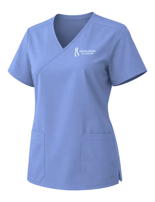 Wink Ceil Blue Womens WorkFlex Mock Wrap Top w/Highlights Healthcare Logo