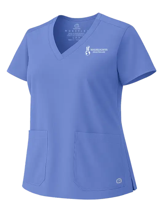 Wink Ceil Blue Womens WorkFlex V-Neck Top w/Highlights Healthcare Logo