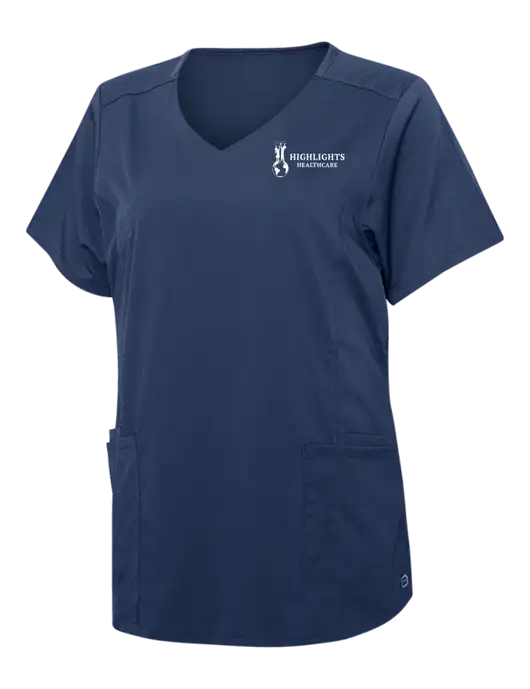 Wink Navy Womens Premiere Flex Mock Wrap Top w/Highlights Healthcare Logo