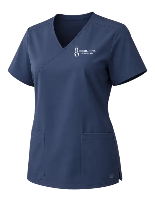 Wink Navy Womens WorkFlex Mock Wrap Top w/Highlights Healthcare Logo