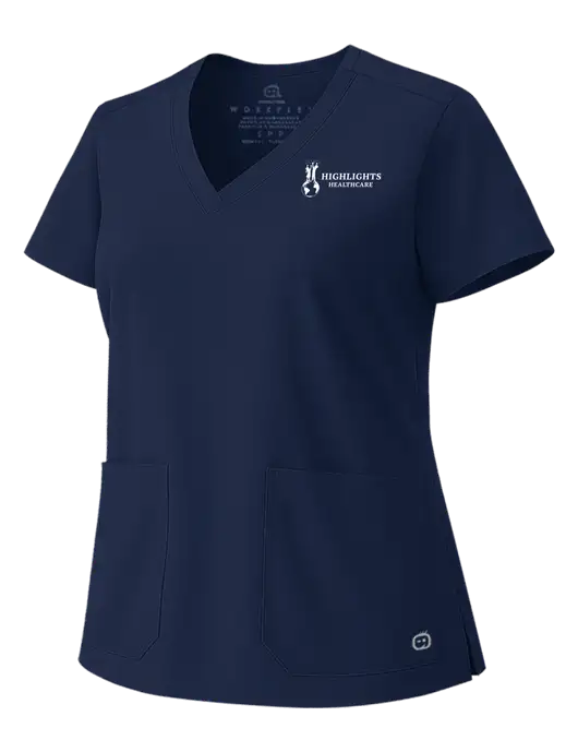 Wink Navy Womens WorkFlex V-Neck Top w/Highlights Healthcare Logo