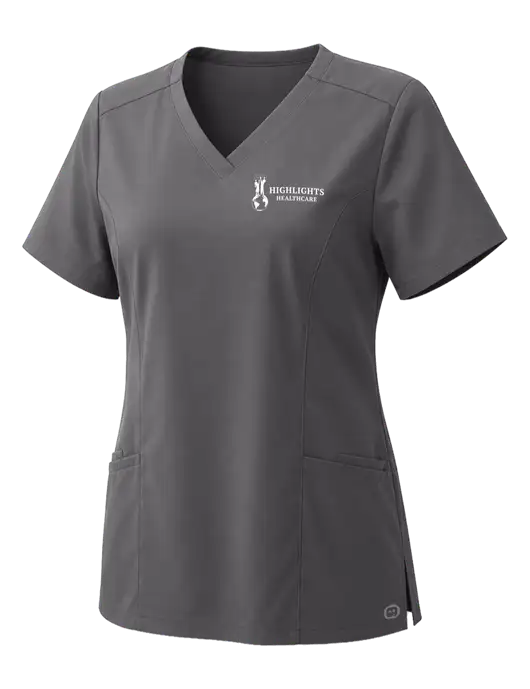 Wink Womens Pewter Premiere Flex V-Neck Top w/Highlights Healthcare Logo