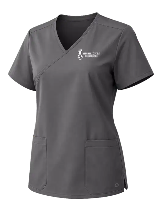 Wink Pewter Womens WorkFlex Mock Wrap Top w/Highlights Healthcare Logo