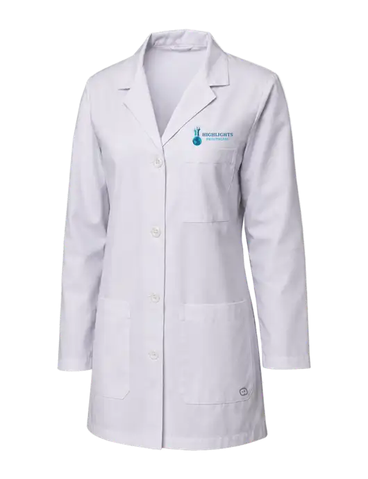 Wink White Womens Long Lab Coat w/Highlights Healthcare Logo