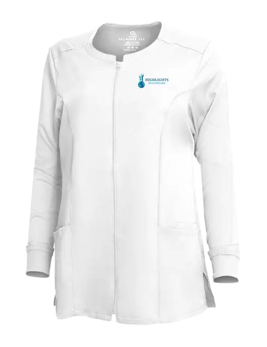 Wink White Womens Premiere Flex Full-Zip Scrub Jacket w/Highlights Healthcare Logo