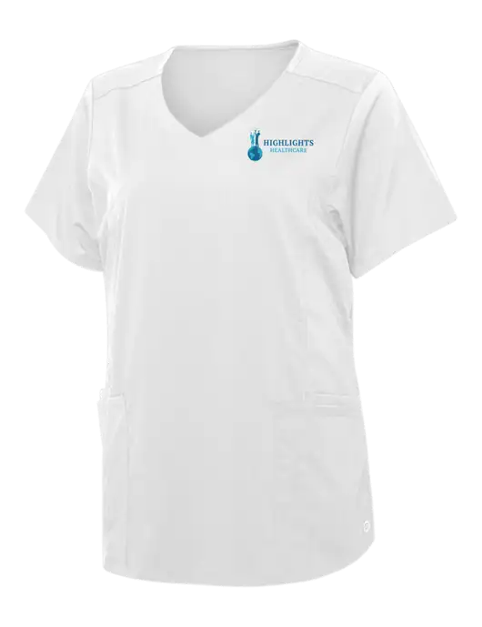 Wink White Womens Premiere Flex Mock Wrap Top w/Highlights Healthcare Logo