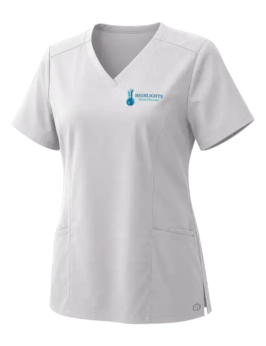 Wink Womens White Premiere Flex V-Neck Top w/Highlights Healthcare Logo