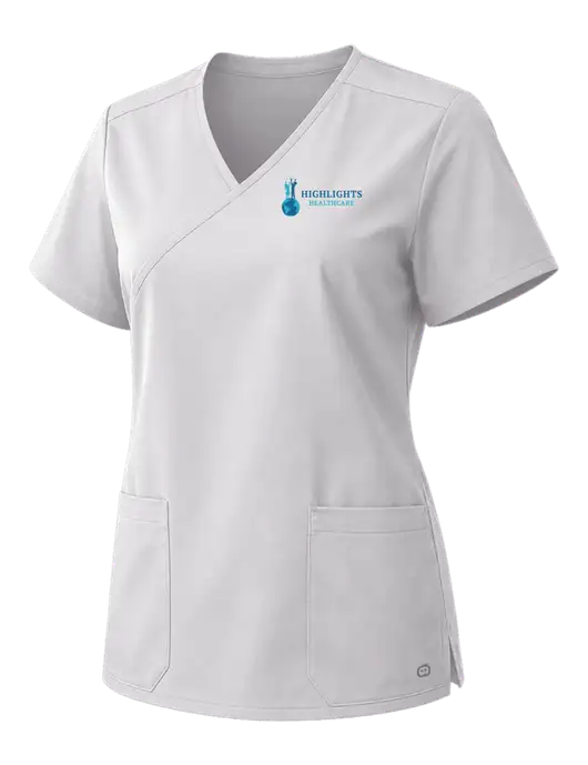 Wink White Womens WorkFlex Mock Wrap Top w/Highlights Healthcare Logo